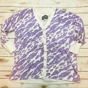 Bob Mackie Purple Animal Print Cardigan Sweater